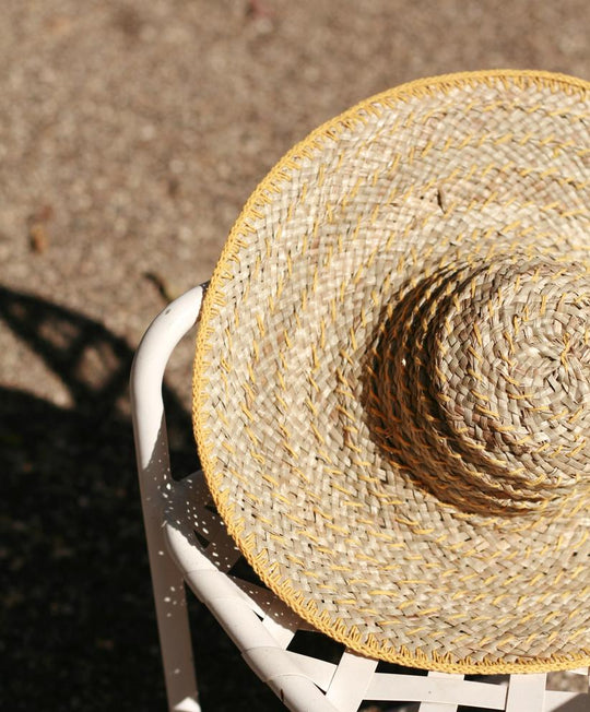 Yellow Balinese Pecatu Wide Round Straw Hat