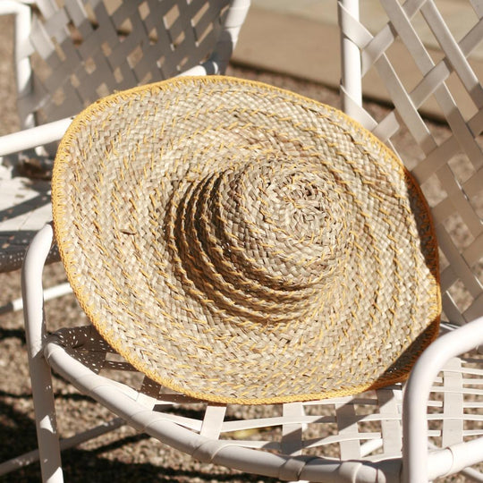 Yellow Balinese Pecatu Wide Round Straw Hat