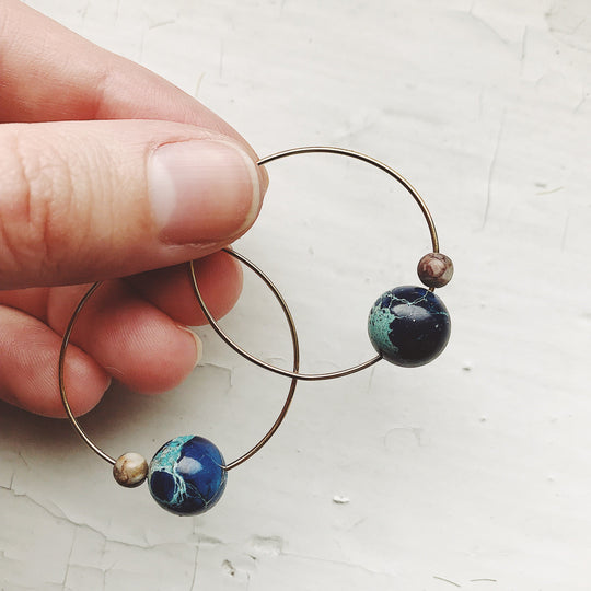 arth & Moon Jasper Hoop Earrings – Cosmic Boho Stone Hoops