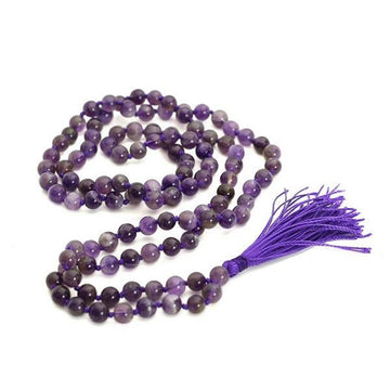 Natural Amethyst Mala Prayer Necklace – 108 Beads Japa Mala