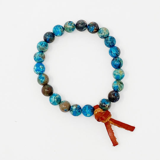 Blue Agate Beaded Bracelet with Leather Tie – Boho Stone Bracelet
