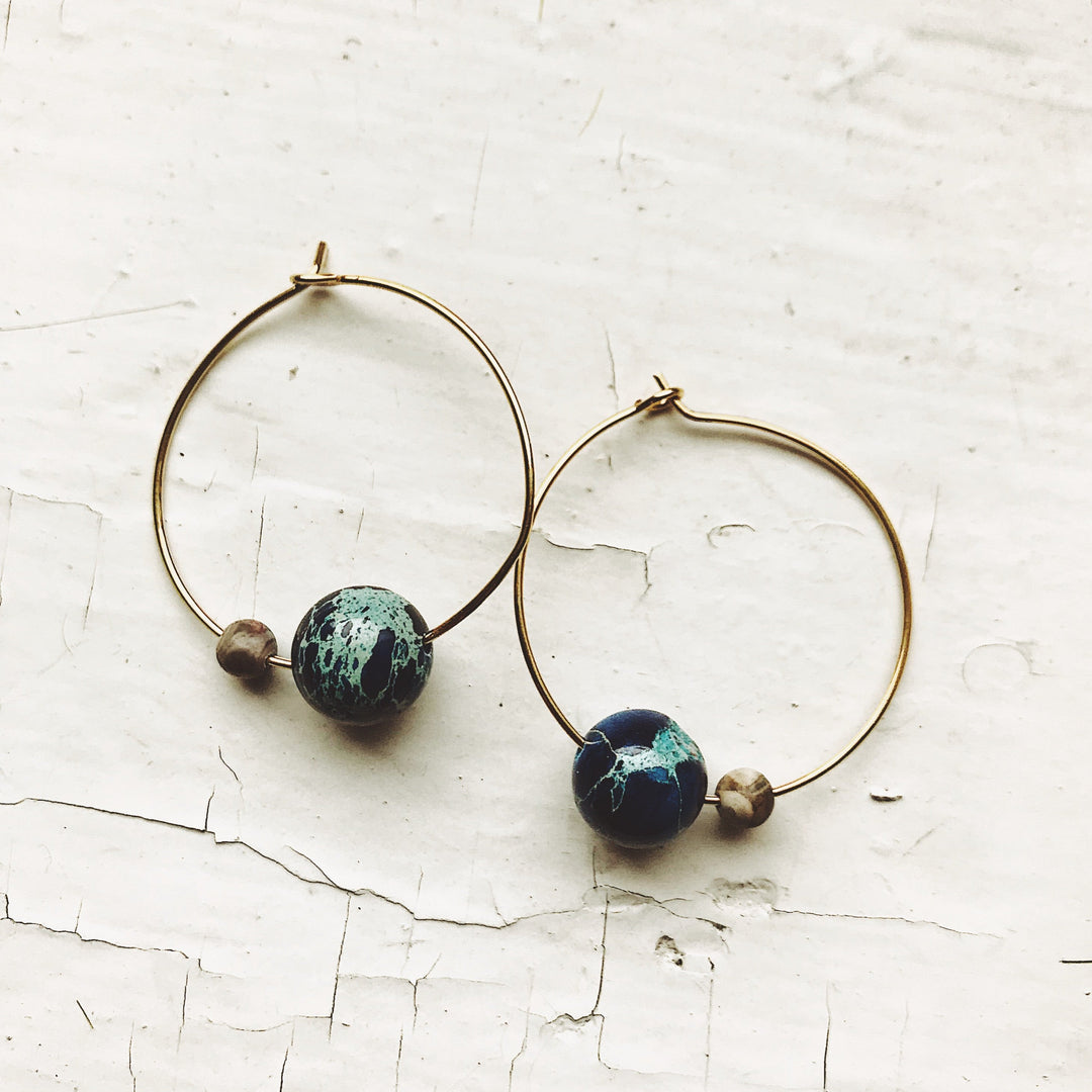 arth & Moon Jasper Hoop Earrings – Cosmic Boho Stone Hoops