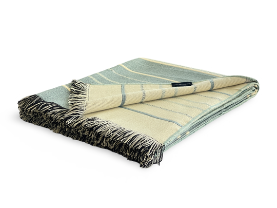Equinoccio Throw Blanket – Mint & Natural | Handcrafted Ecuadorian Recycled Fiber Throw