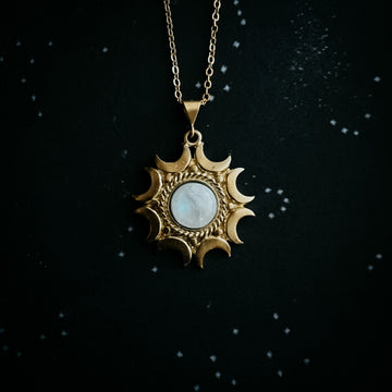 Lunar Necklace - Rainbow Moonstone Pendant