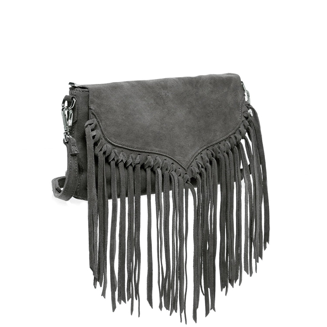 Lillian Gray Leather Fringe Purse