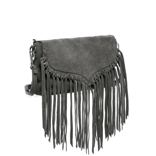 Lillian Gray Leather Fringe Purse