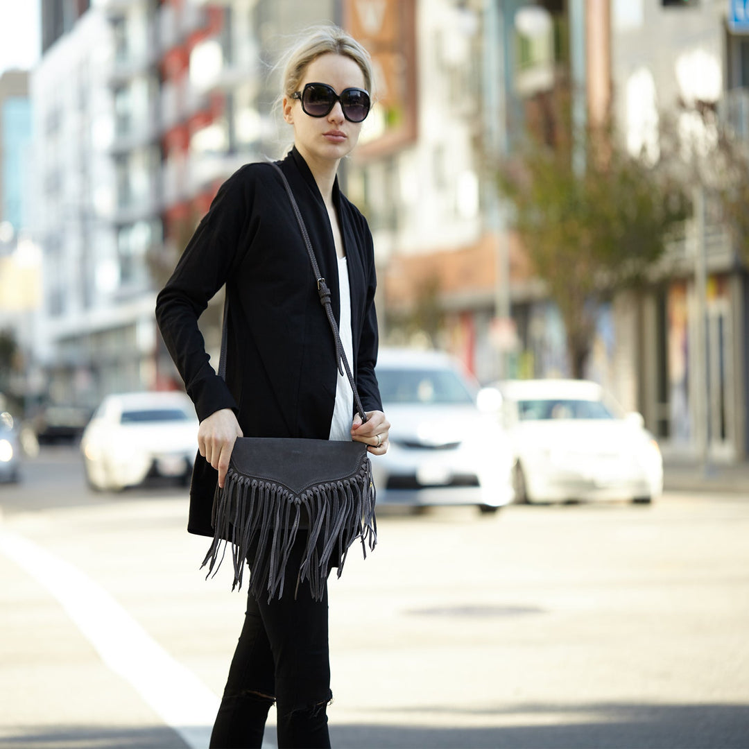 Lillian Gray Leather Fringe Purse