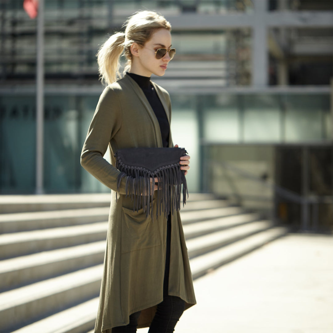 Lillian Gray Leather Fringe Purse