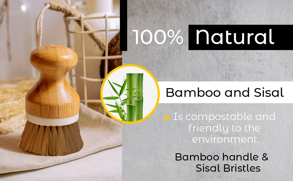 Bamboo & Sisal Fiber Dish Brush 🌿 | Eco-Friendly Kitchen Essential