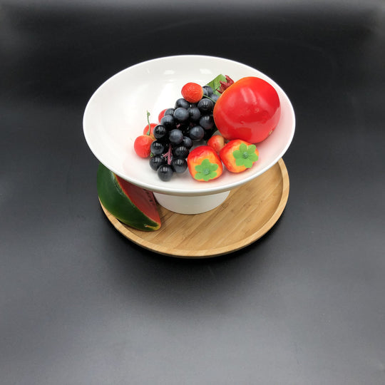 Fine Porcelain Fruit Vase with 10" Bamboo Tray