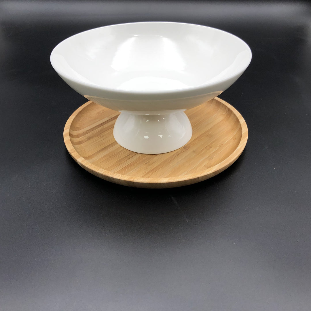 Fine Porcelain Fruit Vase with 10" Bamboo Tray