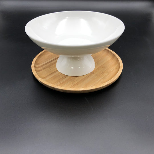 Fine Porcelain Fruit Vase with 10" Bamboo Tray