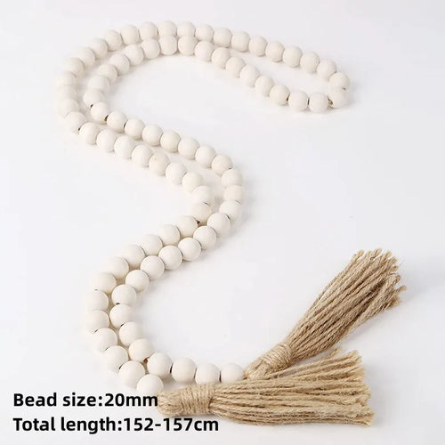 Wood Bead Garland with Tassels Rustic Country