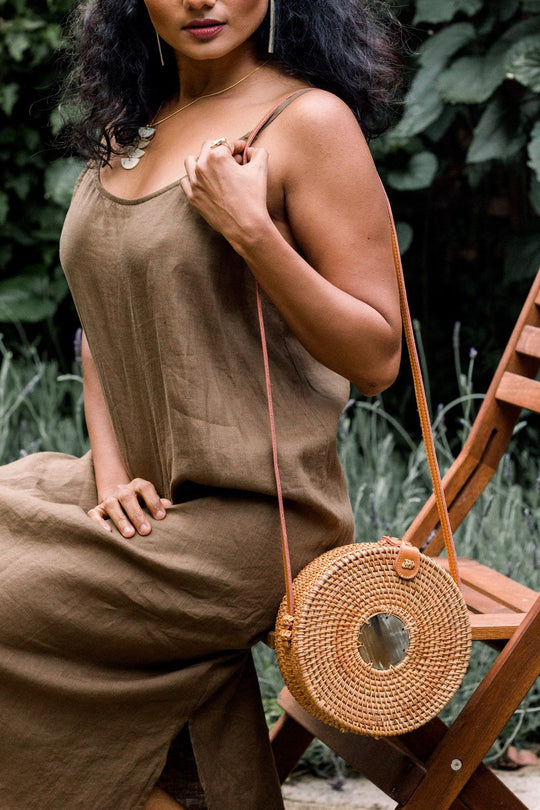 Tan Tien Buffalo Horn & Rattan Circle Bag