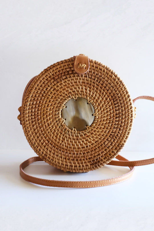 Tan Tien Buffalo Horn & Rattan Circle Bag