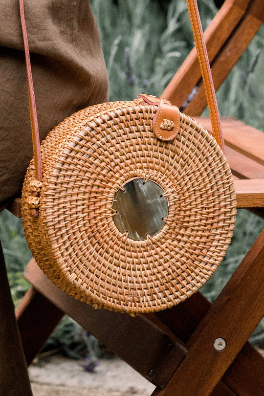 Tan Tien Buffalo Horn & Rattan Circle Bag