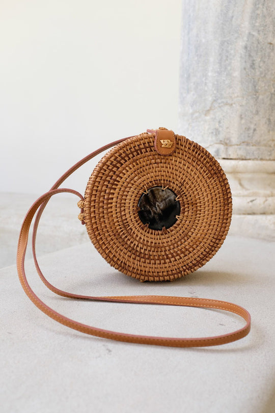 Tan Tien Buffalo Horn & Rattan Circle Bag