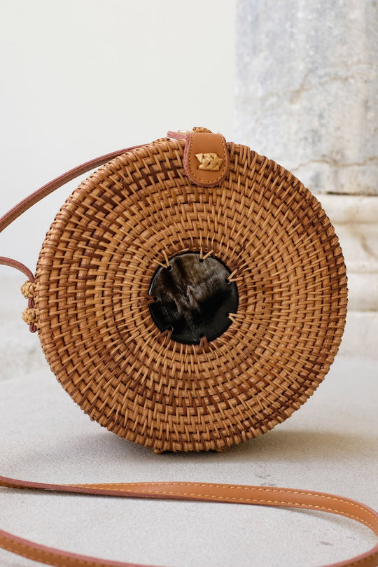 Tan Tien Buffalo Horn & Rattan Circle Bag