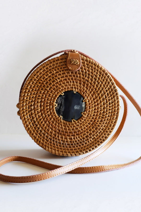 Tan Tien Buffalo Horn & Rattan Circle Bag
