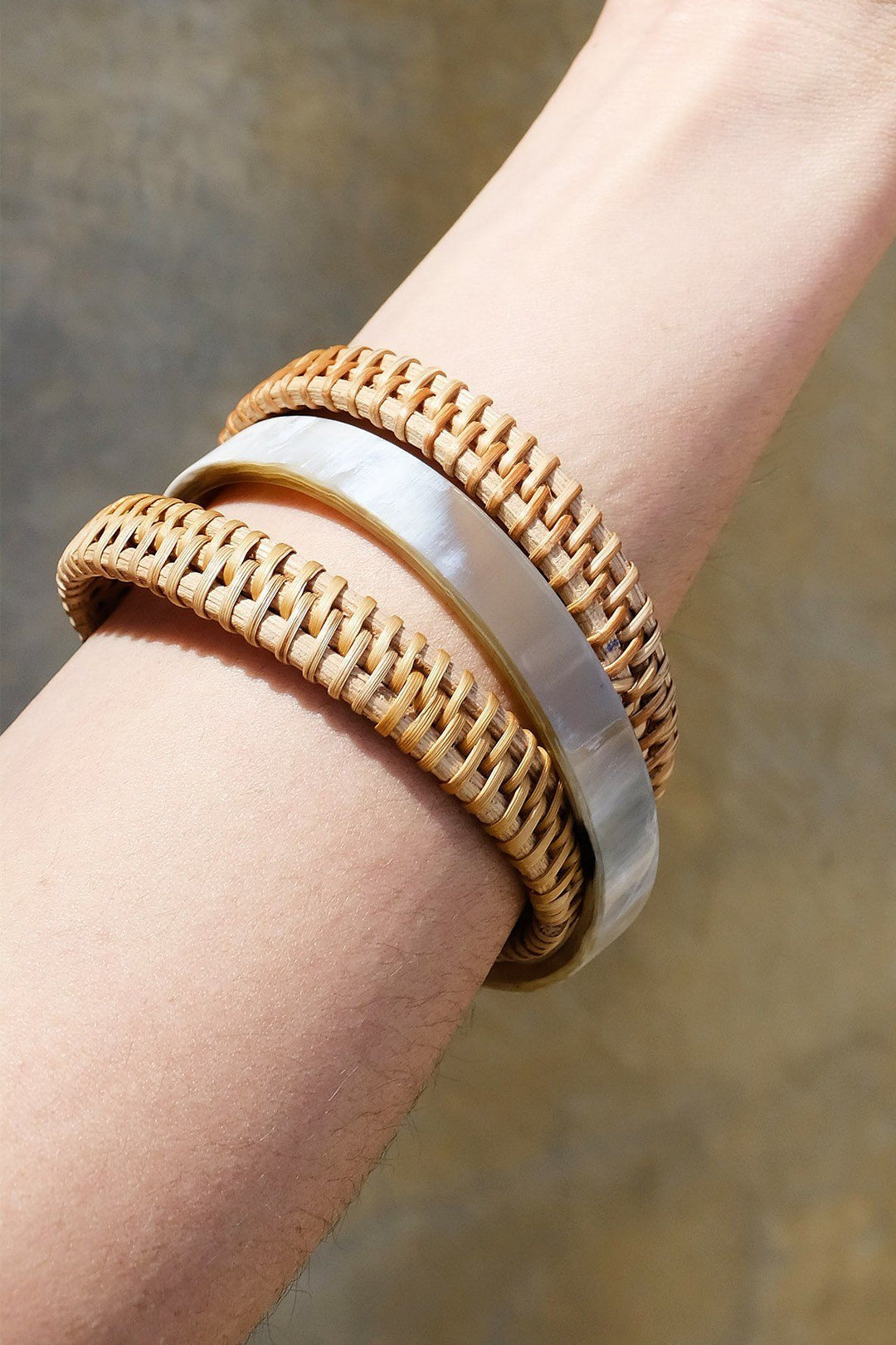 Thuy Binh Buffalo Horn & Rattan Bangle Set (3 pcs)