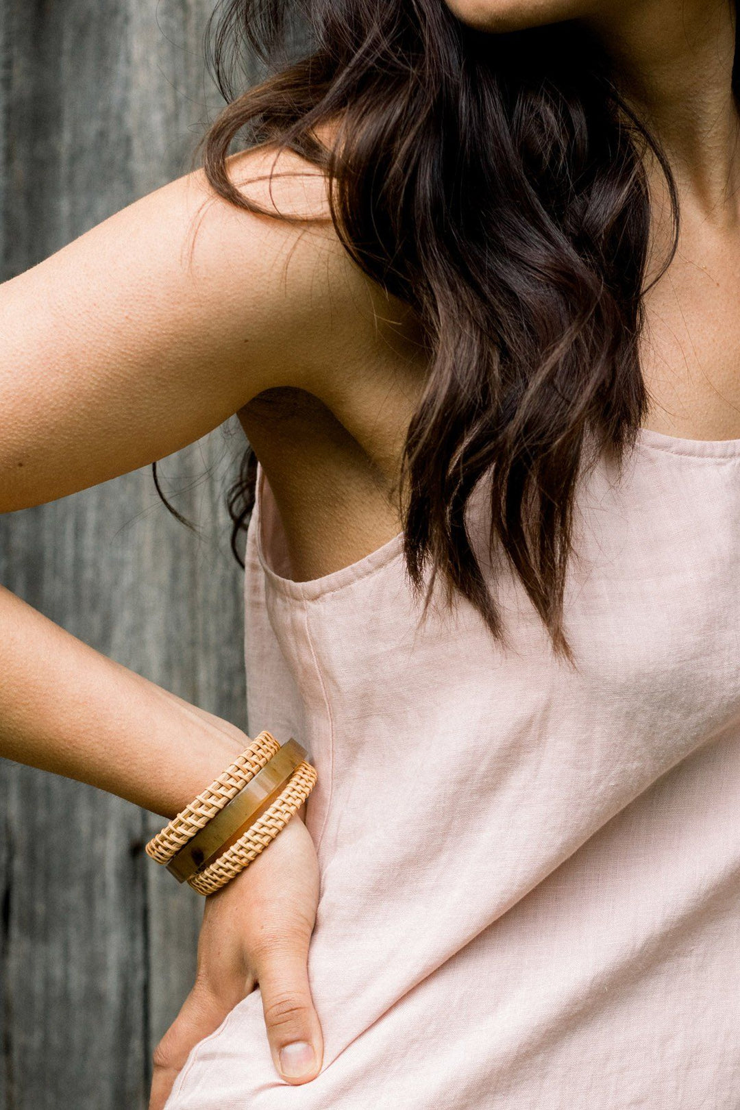 Thuy Binh Buffalo Horn & Rattan Bangle Set (3 pcs)