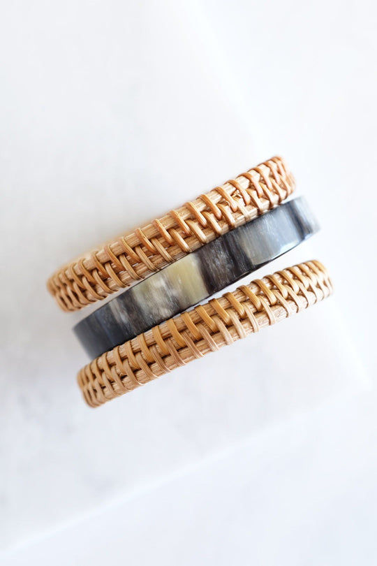 Thuy Binh Buffalo Horn & Rattan Bangle Set (3 pcs)