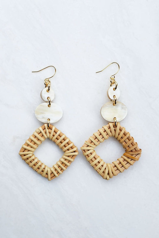 Xuan 16K Gold-Plated Buffalo Horn & Rattan Geo Statement Earrings