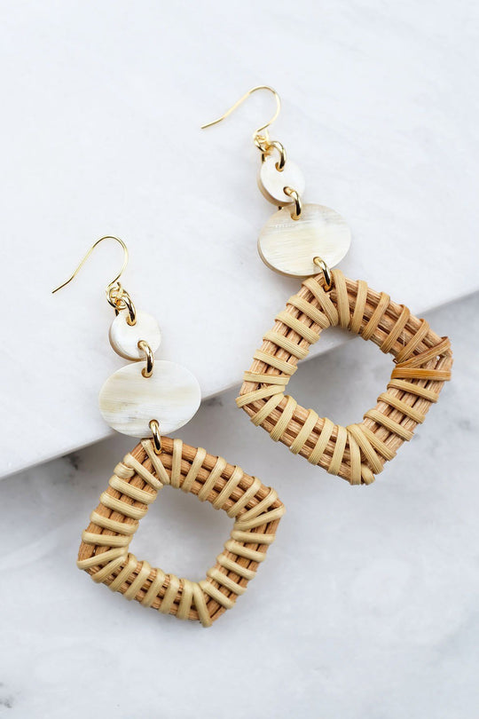 Xuan 16K Gold-Plated Buffalo Horn & Rattan Geo Statement Earrings