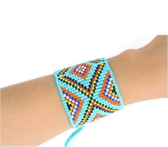 Geometric Beaded Cuff – Handcrafted Boho Bracelet by Hmong Artisans