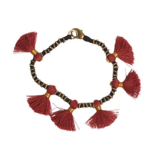 Boho Tassel Bracelet – Handcrafted Cotton & Metal Beaded Bracelet from India