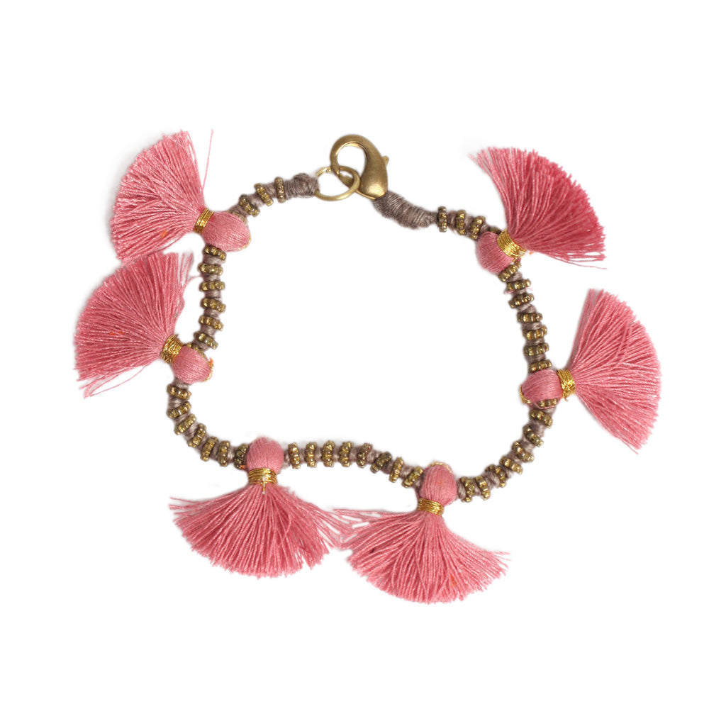 Boho Tassel Bracelet – Handcrafted Cotton & Metal Beaded Bracelet from India