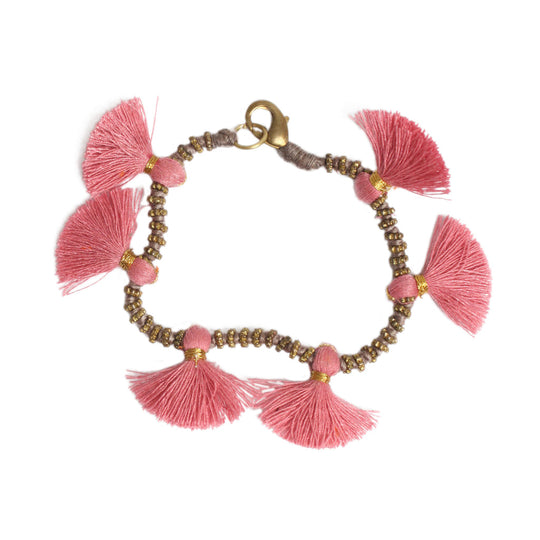 Boho Tassel Bracelet – Handcrafted Cotton & Metal Beaded Bracelet from India