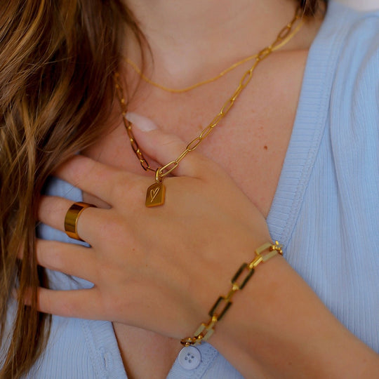 Boho Heart Necklace – Gold Paper Chain with Namaste Tag