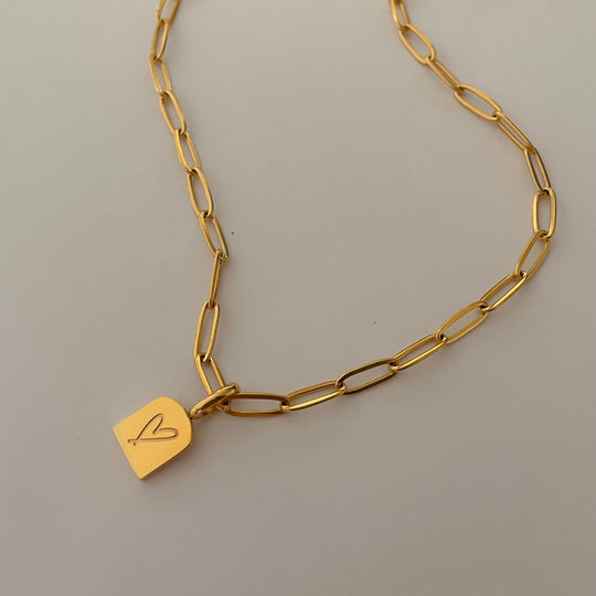 Boho Heart Necklace – Gold Paper Chain with Namaste Tag