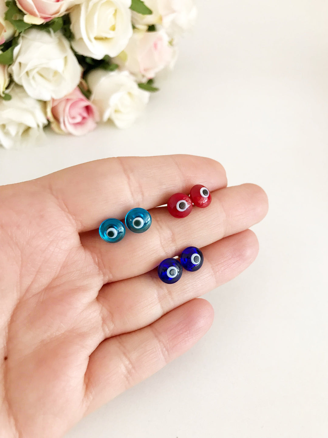 Glass Evil Eye Stud Earrings