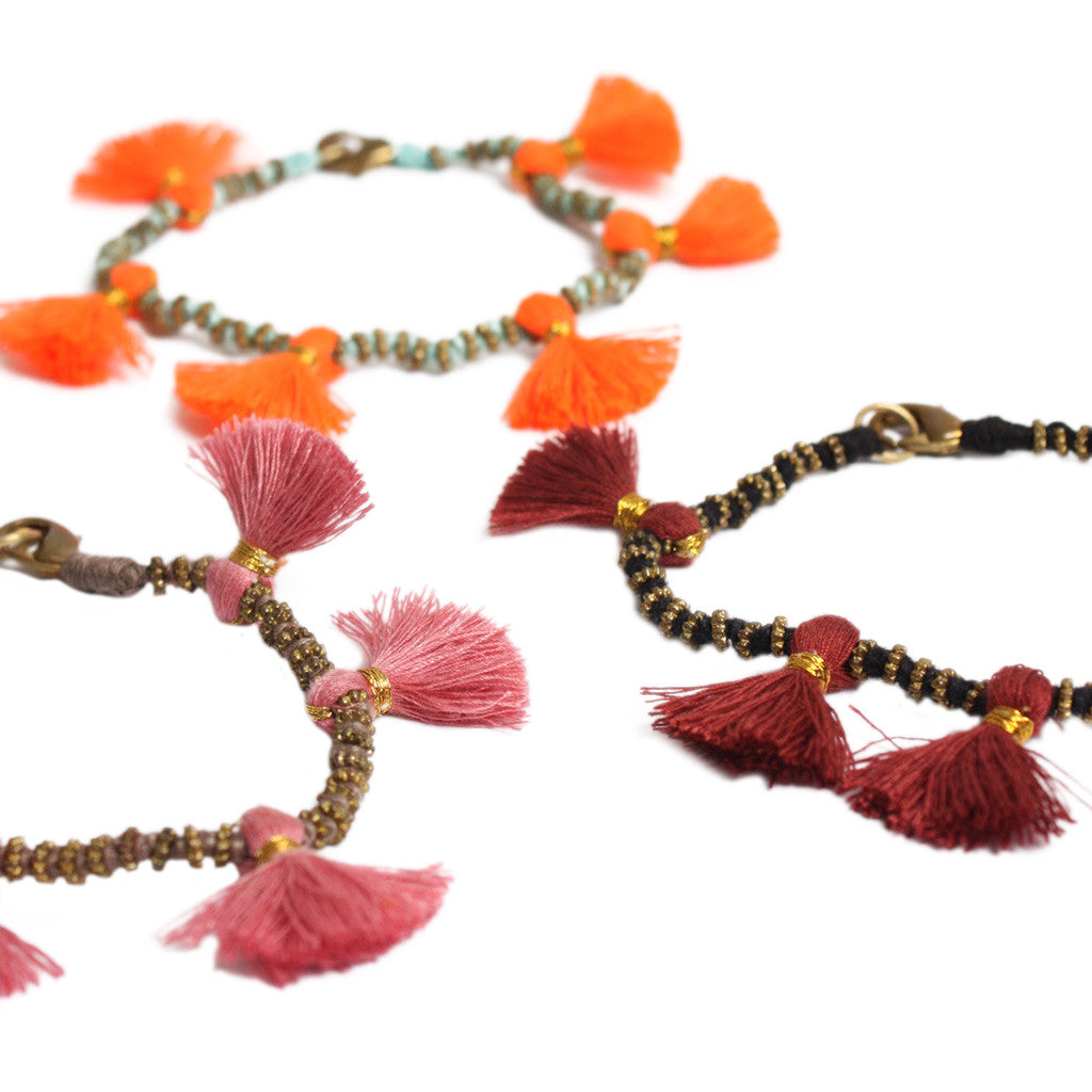 Boho Tassel Bracelet – Handcrafted Cotton & Metal Beaded Bracelet from India