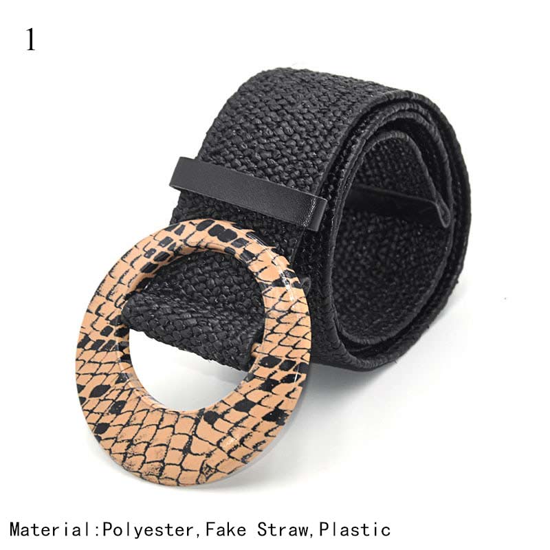 Straw Woven Belt Boho Plastic Buckle Trim