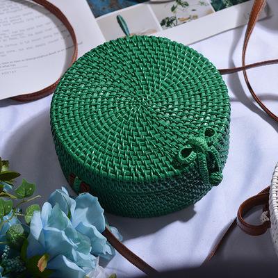 Bali hand-woven round shoulder rattan straw bag