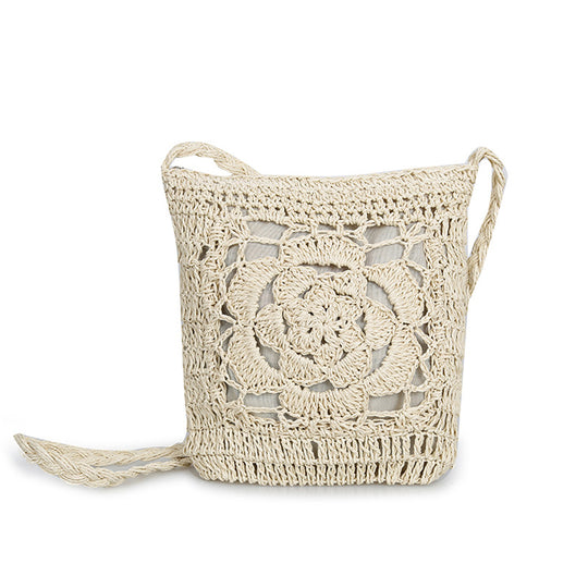 Woven Hollow Out Beach Crochet Fringed Straw Clutch