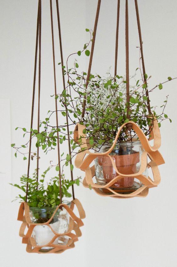 Leather Basket Macrame Wall Hanging Planter Shelf