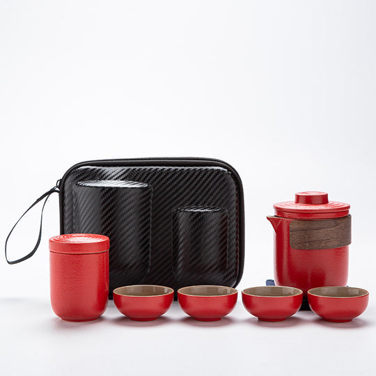 Glass Caddy Portable Travel Tea Set