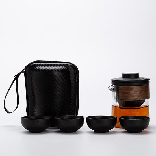 Glass Caddy Portable Travel Tea Set