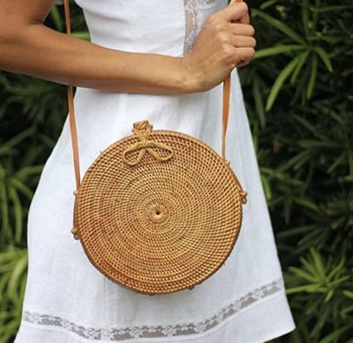 Bali hand-woven round shoulder rattan straw bag