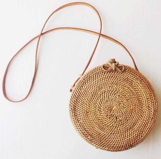 Bali hand-woven round shoulder rattan straw bag