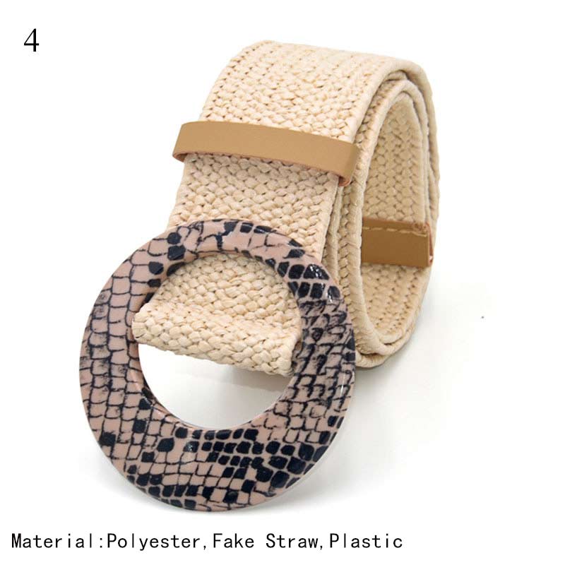 Straw Woven Belt Boho Plastic Buckle Trim