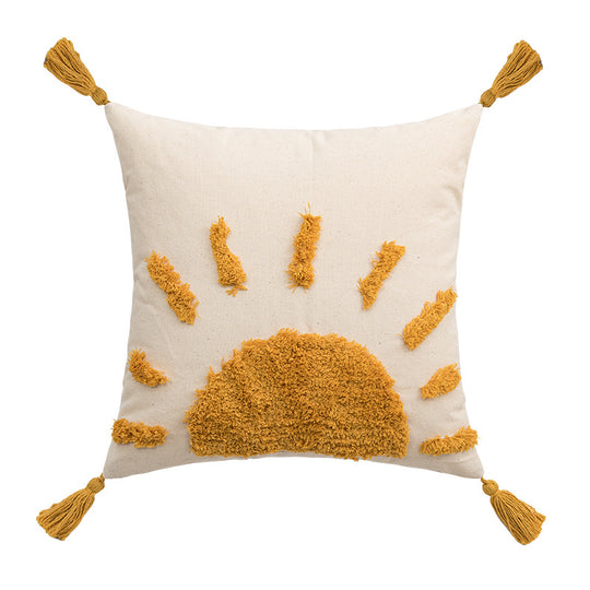 Boho Simple Geometric Embroidered Fringe Pillowcase