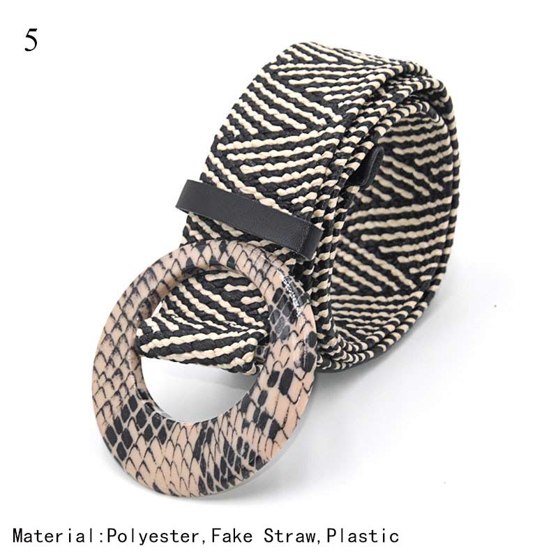 Straw Woven Belt Boho Plastic Buckle Trim