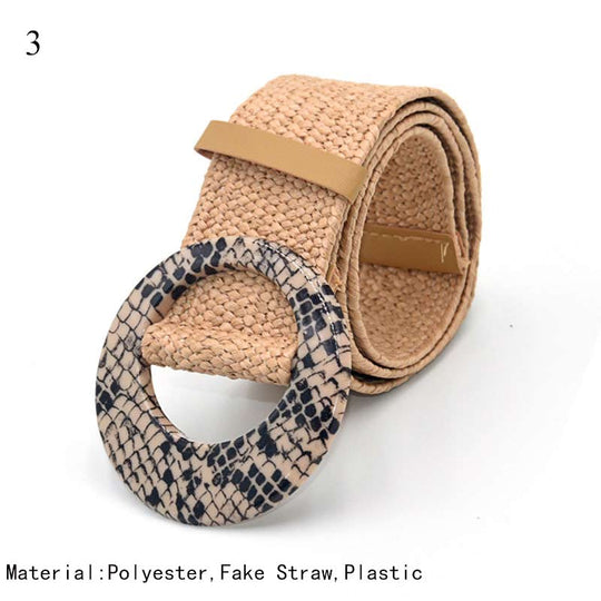 Straw Woven Belt Boho Plastic Buckle Trim