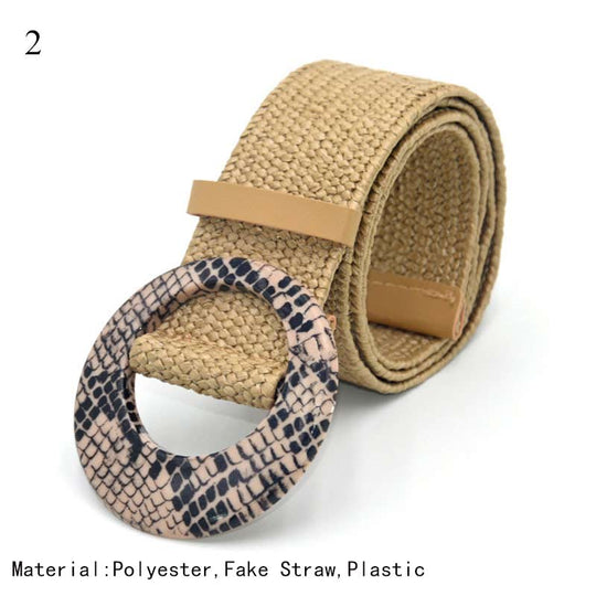 Straw Woven Belt Boho Plastic Buckle Trim